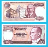 Turcia (p#194) 100 Lirasi 1984 UNC- 'Mehmet Akif Ersoy'; (ROG CITITI DETALIILE!)