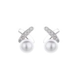 Cumpara ieftin Cercei argint 925, JW1614, model X cu perla, placati cu rodiu