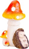 Decoratiune arici cu ciuperci MagicHome Nature, polyresin, 13,3x11x19,2 cm