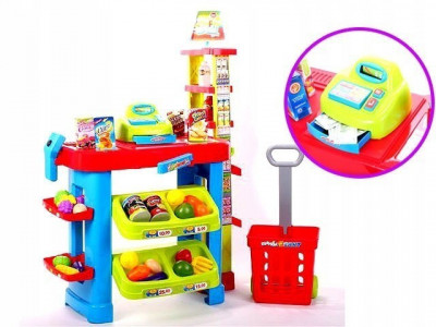 Set de joaca MalPlay Supermarket pentru copii,casa de marcat,alimente si cos de cumparaturi, 80 cm foto