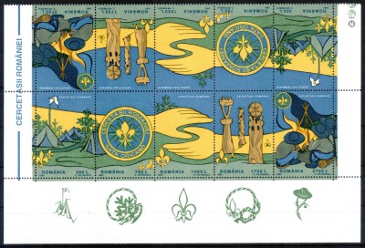 Romania 1997, LP 1442 b, Cercetasii RO, 2 straif de 5 tete-beche, vg tip I, MNH! foto
