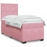 VidaXL Pat box spring cu saltea, roz, 90x190 cm, catifea 3293085