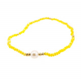Bratara cu perla de cultura si cristale fatetate din sticla - galben 19cm, Stonemania Bijou