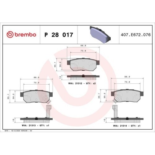 Placute frana Honda Accord 3 (Ca), Accord 3 Aerodeck (Ca), City 5 Saloon (Gm2, Civic 4 Hatchback (Ec, Civic 4 Sedan (Ed), Civic 6 Aerodeck (Mb, Civic