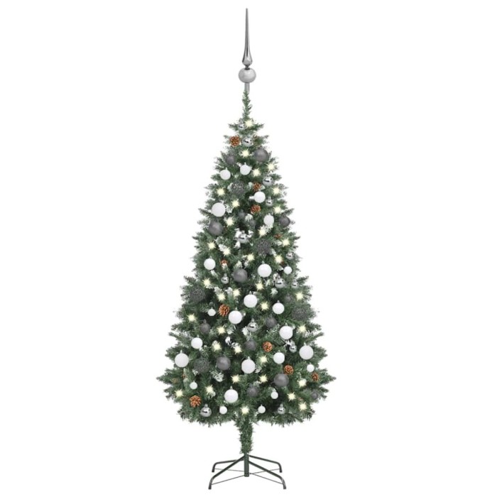 Brad Crăciun artificial pre-iluminat globuri/conuri pin 180 cm