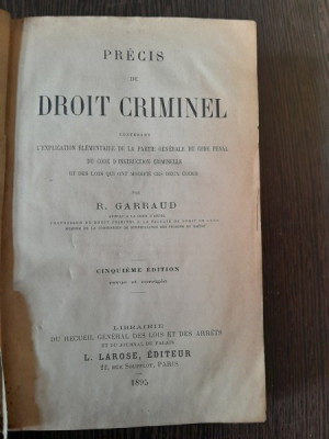 Precis de droit criminel - R. Garraud foto