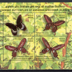 270-INDIA 1999-FLUTURI-colita cu 4 timbre nastampilate MNH