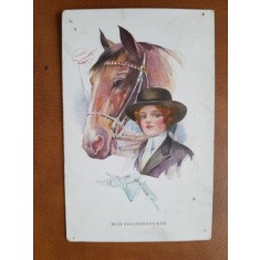 Carte postala, desen Miss Knickerbocker, inceput de secol XX
