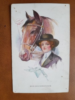 Carte postala, desen Miss Knickerbocker, inceput de secol XX foto