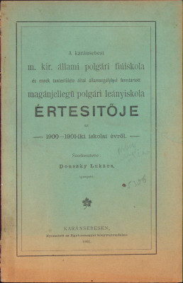 HST C1403 A karansebesi fiuiskola ertesitoje 1900-1901 foto