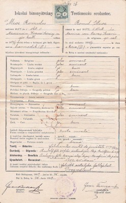 A3350N Testimoniu scolastic Romulus Mioc (viitor primar Petroșani, prefect al județului Hunedoara), 1899, Gimnaziul rom&amp;acirc;n greco-catolic din Beiuș foto