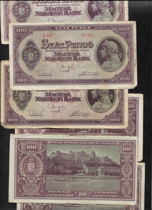 Ungaria 100 pengo 1945 VG-F pret pe bucata