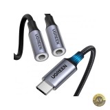 Adaptor Audio Splitter USB-C - 2 x 3.5mm UGREEN AV144 2in1 0.20m Gri