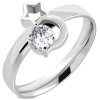 Inel din oțel &icirc;n culoare argintie, lună, contur stea și zirconiu transparent - Marime inel: 55
