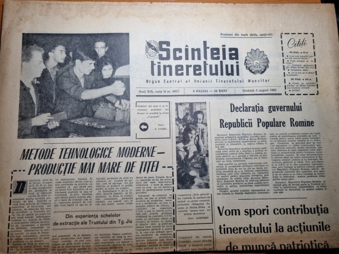 scanteia tineretului 3 august 1963-raionul satu mare,buzau,targu jiu,baiut,cluj