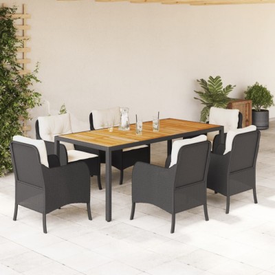 vidaXL Set mobilier de grădină cu perne, 7 piese, negru, poliratan 3211864 foto