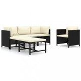 Set mobilier de gradina cu perne, 6 piese, negru, poliratan