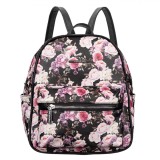 Rucsac Floral, PU, Negru, Dimensiuni 24x12x27cm, Buzunare Multiple, Curele Reglabile, Oem