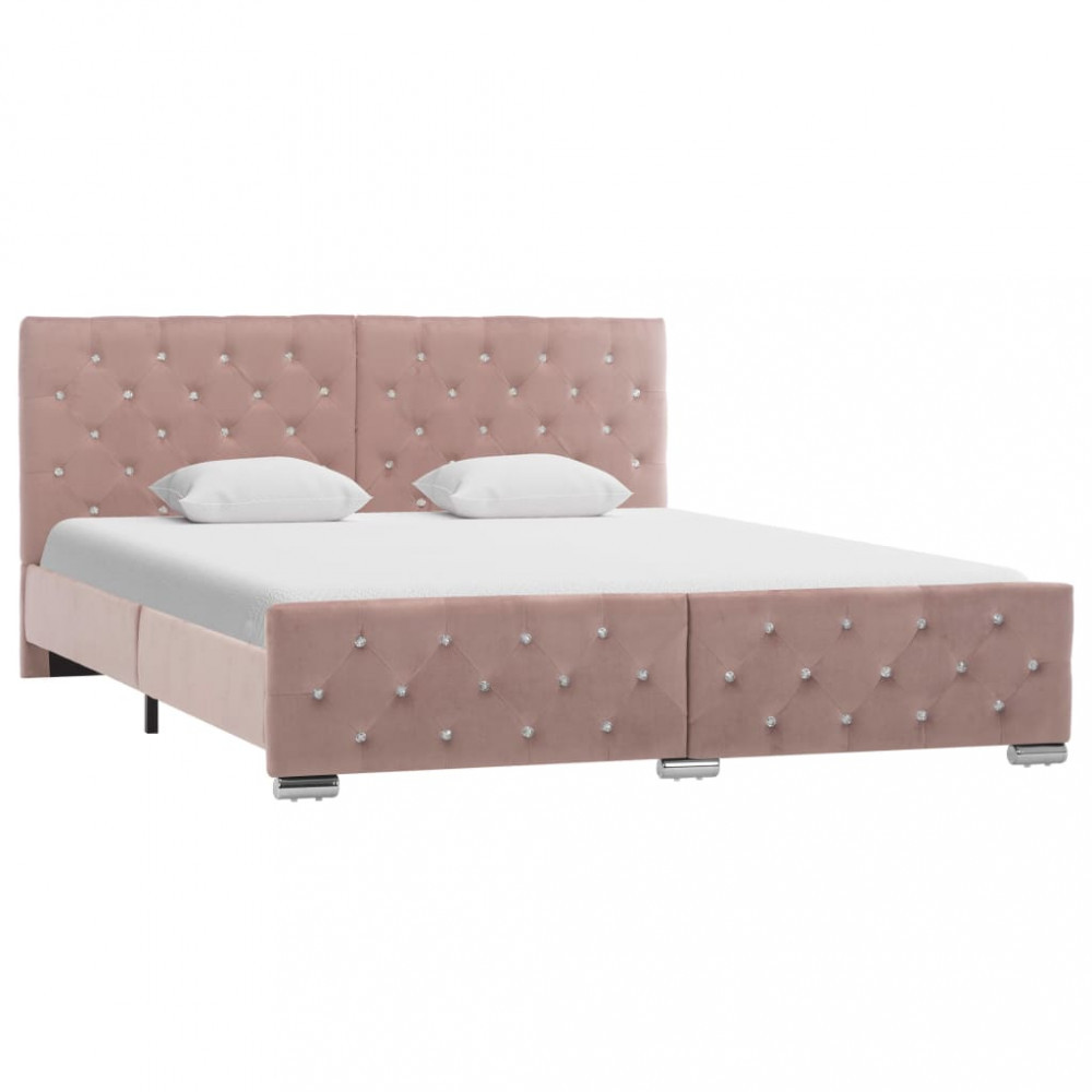 Cadru de pat, roz, 160 x 200 cm, material textil, vidaXL | Okazii.ro