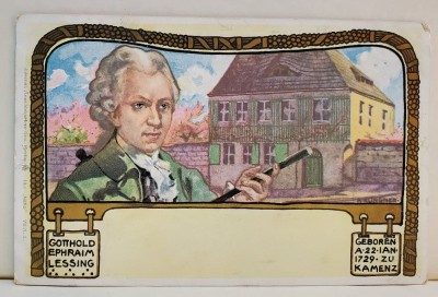 GOTTHOLD EPHRAIM LESSING , CASA NATALA DIN KAMENZ , DESEN , CROMOLITOGRAFIE , CARTE POSTALA ILUSTRATA , CLASICA foto