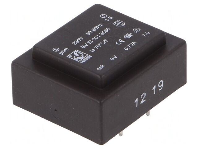 Transformator &icirc;ncapsulat 0,7VA 230V 9V 78mA PCB