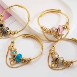 Bratara Aurie din Inox cu Talisman si Margele Colorate &ndash; Accesoriu Elegant si