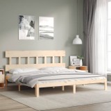 VidaXL Cadru de pat cu tăblie Super King Size, lemn masiv