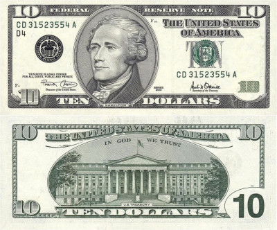 USA SUA █ bancnota █ 10 Dollars █ 2001 █ P-511 █ D4 Cleveland █ UNC necirculata foto