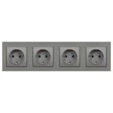 Leziter Nova IV Priza cu impamantare 4 prize, 16A, 250V, Cadru Gri