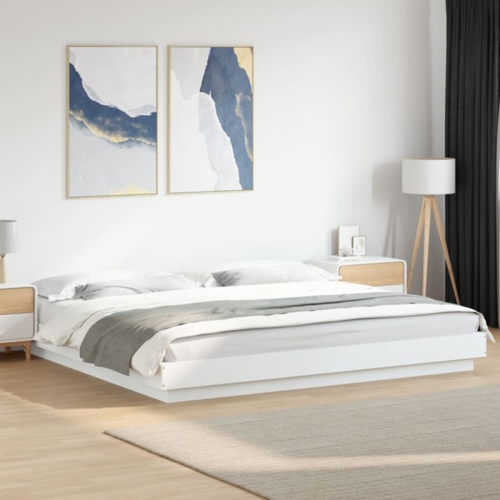 Gossi cadru de pat cu lumini led, alb, 180x200 cm, lemn prelucrat