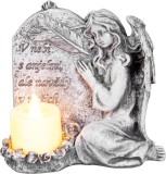 Decor funerar MagicHome cu inger si lumanare LED, polyresin, 12x8x12 cm