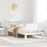 VidaXL Cadru de pat cu tăblie, alb, 75x190 cm, lemn masiv de pin