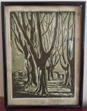 Peisaj cu copaci// linogravura Tania Baillayre Ceglokoff