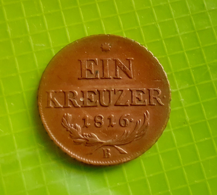 E876-Moneda veche 1 KREUZER 1816 circulat Ardeal bronz stare foarte buna 2.5 cm.