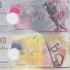 Bancnota Maldive 5 si 10 Rufiyaa 2017/18 - P26/PA26 UNC ( set x2 din polimer )