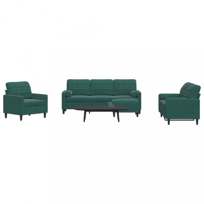 vidaXL Set canapele cu perne/rulouri, 4 piese, verde &icirc;nchis, catifea