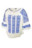 Bluza dama R 25, Dacali , marime L, alb/albastru azur, Casual, Bumbac