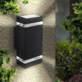 Lampa Exterior LED GU10 35W Sus Jos IP54 Neagra MasterLED, Aluminiu, Gradina, Terasa, Balcon, Rezistenta Apa Praf, 23x11x10.5cm