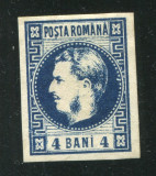 1868 , Lp 23 , Carol I 4 Bani albastru inchis - nestampilat , N.G.