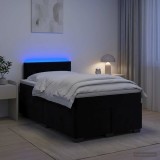 Cumpara ieftin Pat box spring cu saltea si LED Negru 120 x 190 cm Catifea