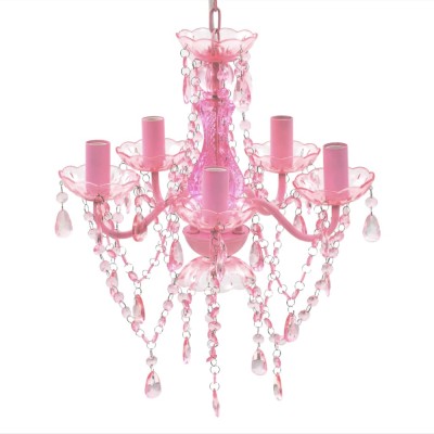 Lustra roz de cristal artificial cu 5 becuri foto