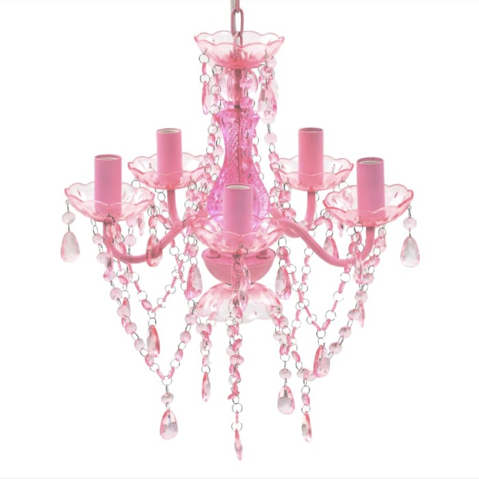 Lustra roz de cristal artificial cu 5 becuri