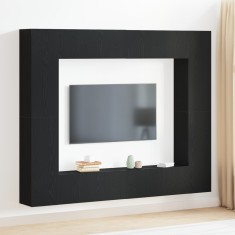 Set de 8 unita?i TV vidaXL din stejar negru ?i lemn prelucrat, Mobilier pentru perete vidaXL (set de 2) - Stejar negru, 80x30x30 cm, din lemn prelucra foto