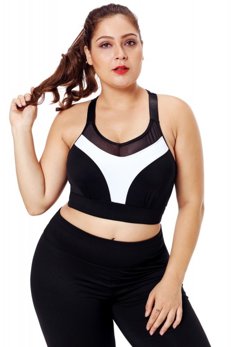 BRA218P-1122 Bustiera sport plasa si dunga alba - plus size