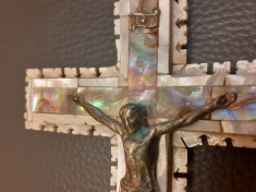Crucifix Argint Lemn Sidef\ Jerusalem\ INRI foto