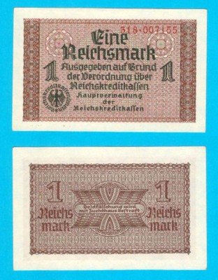 Germania (p#R136) 1 Reichsmark 1939 aUNC &amp;#039;Reichskreditkassenschein&amp;#039; serie: 318.007155 foto