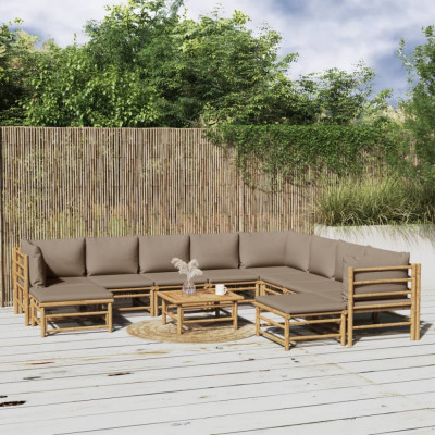 vidaXL Set mobilier de grădină cu perne gri taupe, 11 piese, bambus foto