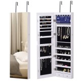 HOMCOM Oglindă pentru Bijuterii cu 6 Lumini LED și Spații de Depozitare, 37x10x120 cm, Alb | Aosom Romania
