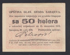 A4802 Bosnia &amp;amp; Herzegovina Bosnia si Hertegovina 50 helera 1919 Sarajeva foto