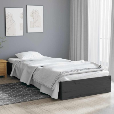 vidaXL Cadru de pat Small Single 2FT6, gri, 75x190 cm, lemn masiv foto